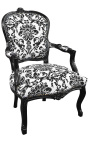 Стиль барокко кресло Louis XV ткань Черный цветочные и черного дерева