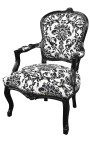 Barocker Sessel im Louis-XV-Stil mit schwarzem Blumenstoff und schwarzem Holz
