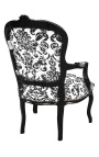 Baroque armchair of Louis XV style with black floral fabric and black wood - 8