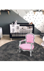 Fauteuil baroque enfant simili cuir rose et bois argent