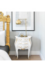 Нощно шкафче (нощно шкафче) бароково лъскаво бяло дърво и златни бронзи