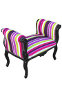 Barroco Louis XV banco multicolor rayas tela y madera negra