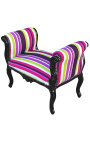 Barroco Louis XV banco multicolor rayas tela y madera negra