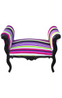 Baroque Louis XV bench multicolor stripes fabric and black wood 
