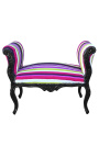 Baroque Louis XV bench multicolor stripes fabric and black wood 