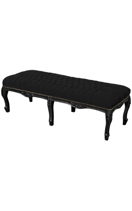 Flat Bench Louis XV style black velvet fabric and black wood