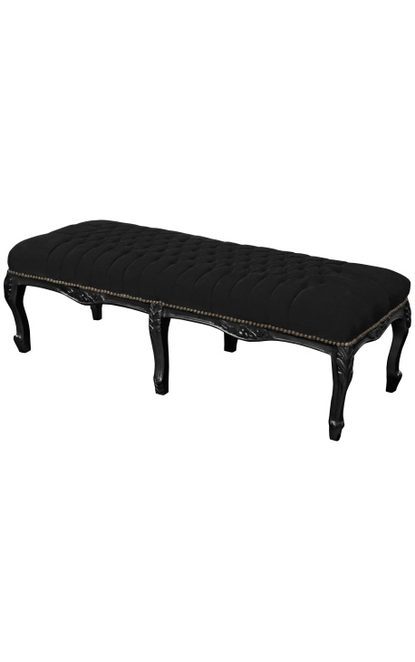 Flat Bench Louis XV -tyylinen musta samettikangas ja musta puu