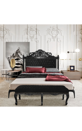 Plano Bench Louis XV estilo de terciopelo negro tela y madera negra