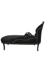 Grote barok chaise longue zwart fluweel en zwart hout