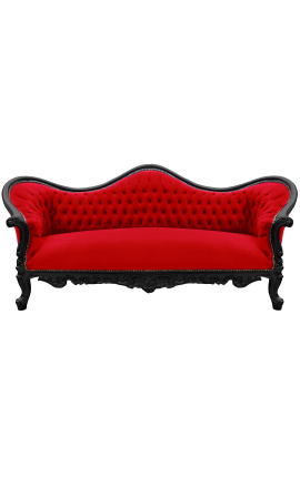 Barok Sofa Napoléon III rode velvet en zwart lakkerd hout