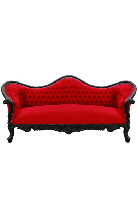 Μπαρόκ Sofa Napoléon III Κόκκινο Βελβέτ και Μαύρο Λάκκερ ξύλο