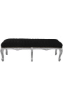 Flat Bench Lodewijk XV-stijl zwarte fluwelen stof en zilverkleurig hout