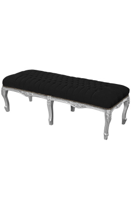 Flat Bench Louis XV stiliaus juodas aksominis audinys ir sidabrinė mediena