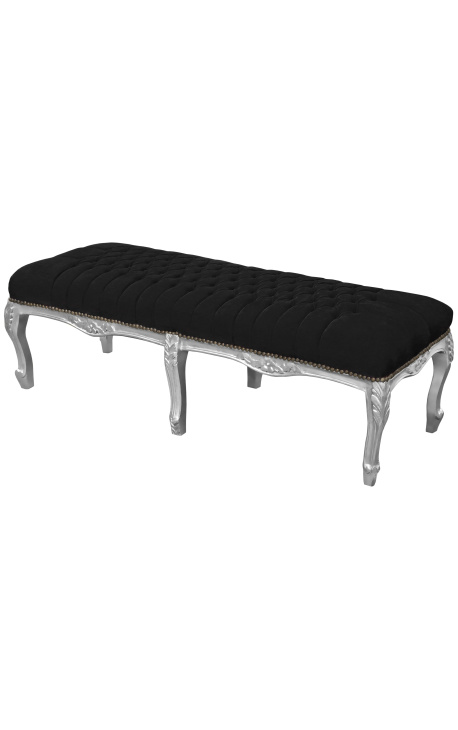 Flat Bench Louis XV stílusú fekete bársony szövet és ezüst fa