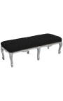 Flat Bench Louis XV style black velvet fabric and silver wood