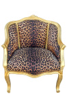 Bergere fegyveres Louis XV stílusú leopárd szövet és arany fa - 1