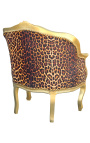 Bergere fotelis Louis XV stiliaus leopardo audinys ir aukso mediena