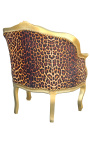 Bergère leopardo estilo louis XV e madeira dourada
