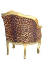 Stolička Bergere Louis XV štýl leopard tkanina a zlaté drevo - 18