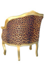 Bergere fotelis Louis XV stiliaus leopardo audinys ir aukso mediena