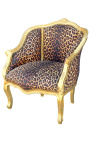 Bergere armchair Louis XV style leopard fabric and gold wood