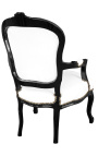 Barocker Sessel aus weißem Kunstleder im Louis-XV-Stil und schwarz lackiertem Holz 