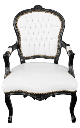 Барокко кресло стиль Louis XV белая кожа и черные древесины