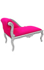 Louis XV chaise longue fuchsia tejido de terciopelo rosa y madera de plata