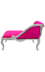 Louis XV Chae Longue Fuchsia vaaleanpunainen sametti kangas ja hopea puu - 15