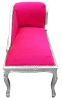 Louis XV Chaise Longue Fuchsia Rosa Samt Stoff und Silberholz - 16