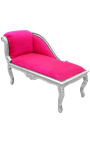 Louis XV Chae Longue Fuchsia vaaleanpunainen sametti kangas ja hopea puu - 13