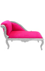 Louis XV Chae Longue Fuchsia vaaleanpunainen sametti kangas ja hopea puu - 12