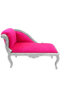 Louis XV chaise longue fuchsia roze fluwelen stof en zilverhout