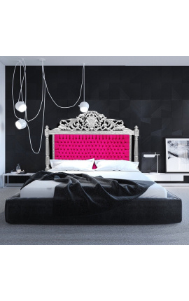 Barock Bett Kopfteil fuchsia Samt Stoff und Silber Holz