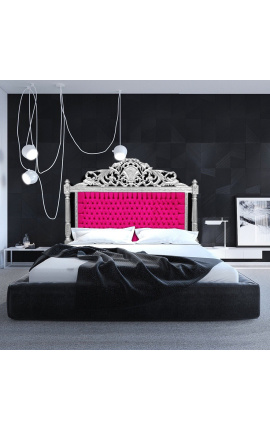 Barokinės lovos galvūgalio fuksijos spalvos aksominis audinys ir sidabro mediena
