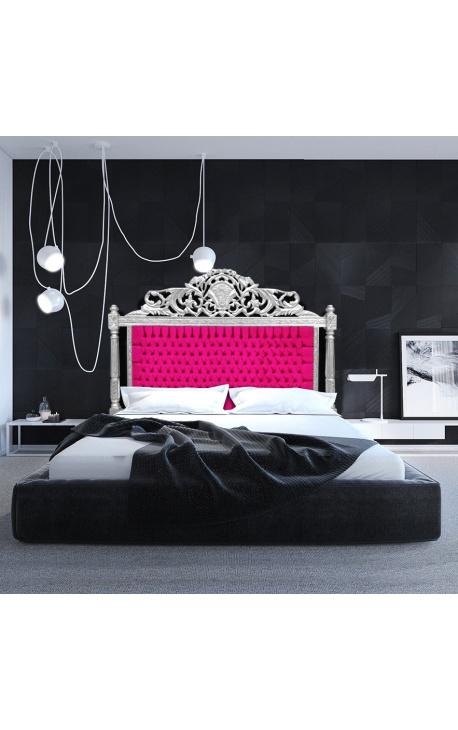 Baroque bed headboard fuchsia velvet fabric and silver wood