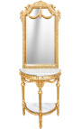 hälften hälften-rund konsol med spegel förgyllt trä och vit marmor