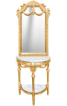 de helft-ronde console met spiegelgild hout en wit marmer - 1