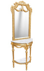 hälften hälften-rund konsol med spegel förgyllt trä och vit marmor