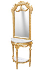 Console demi-lune avec miroir de style baroque en bois doré et marbre blanc