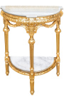 Console demi-lune avec miroir de style baroque en bois doré et marbre blanc