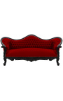 Barroco Sofa Napoléon III estilo burdeos terciopelo y madera lacada negra