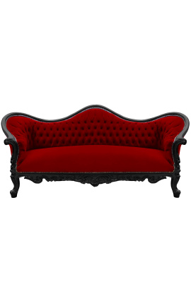 Canapé baroque Napoléon III tissu velours Bordeaux et bois laqué noir