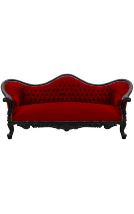 Barroco Sofa Napoléon III estilo burdeos terciopelo y madera lacada negra