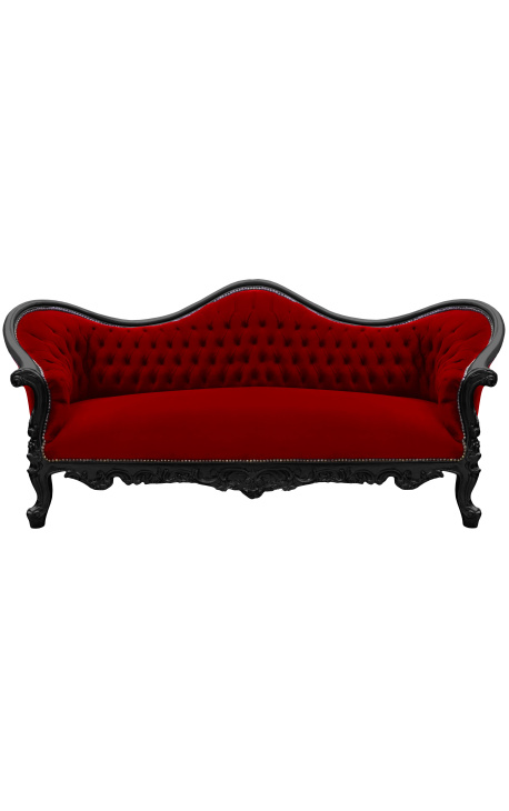 Barok Sofa Napoléon III stijl Burgundse velvet en zwart lakkerd hout