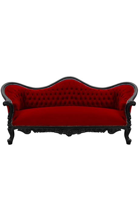 Barokk sofa Napoléon III stil Burgundy velvet og svart lakkeret tre