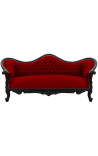 Canapé baroque Napoléon III tissu velours Bordeaux et bois laqué noir