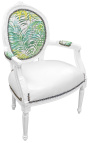 [Limited Edition] Барокко кресло Louis XVI стиль с набивным рисунком из листвы и белого дерева