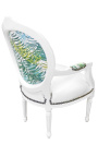 [Limited Edition] Sillón barroco Louis XVI impreso follaje & pielette, madera blanca