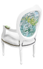 [Edition Limitée] Fauteuil Louis XVI de style baroque feuillage & simili blanc, bois blanc